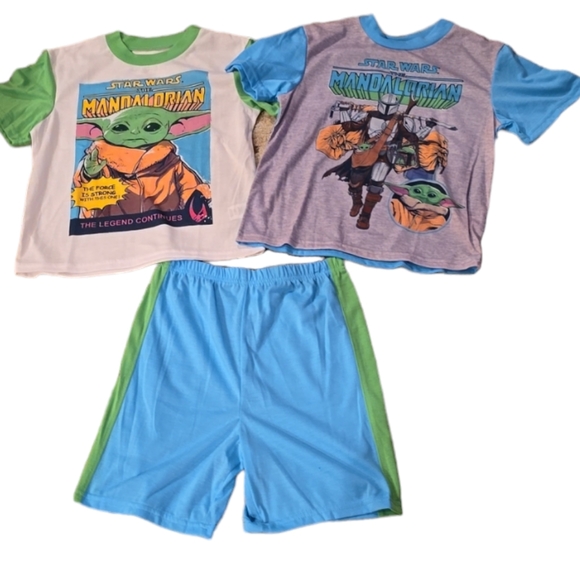 STAR WARS THE MANDALORIAN BOYS 3 PIECE SHORTS PAJAMA SET SIZE 8 - Picture 1 of 12